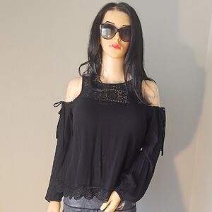 Express Black Cold Shoulder Lace Blouse